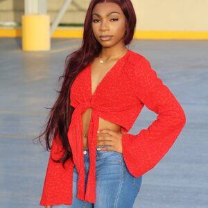 SMALL Red Cropped Tie Top